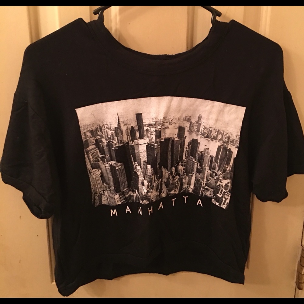 Forever 21 Black Manhattan Half Top, Size S